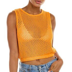 WeWoreWhat Crochet Crop Top in Tangerine Orange Yellow Mesh XL crochet knit new
